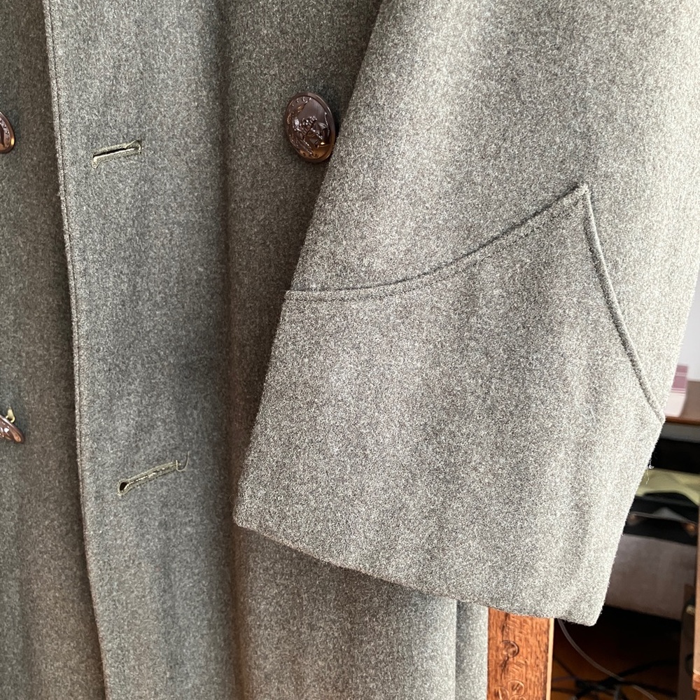 Vintage green wool mid century trench coat, military, 1950s - Picture 3 of 7